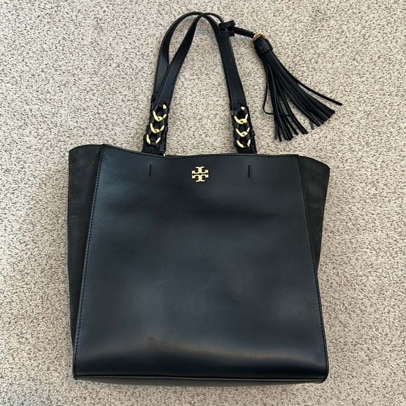 Tory Burch “Brooke” Suede and Smooth Leather Tote in Black - Picture 4 of 16